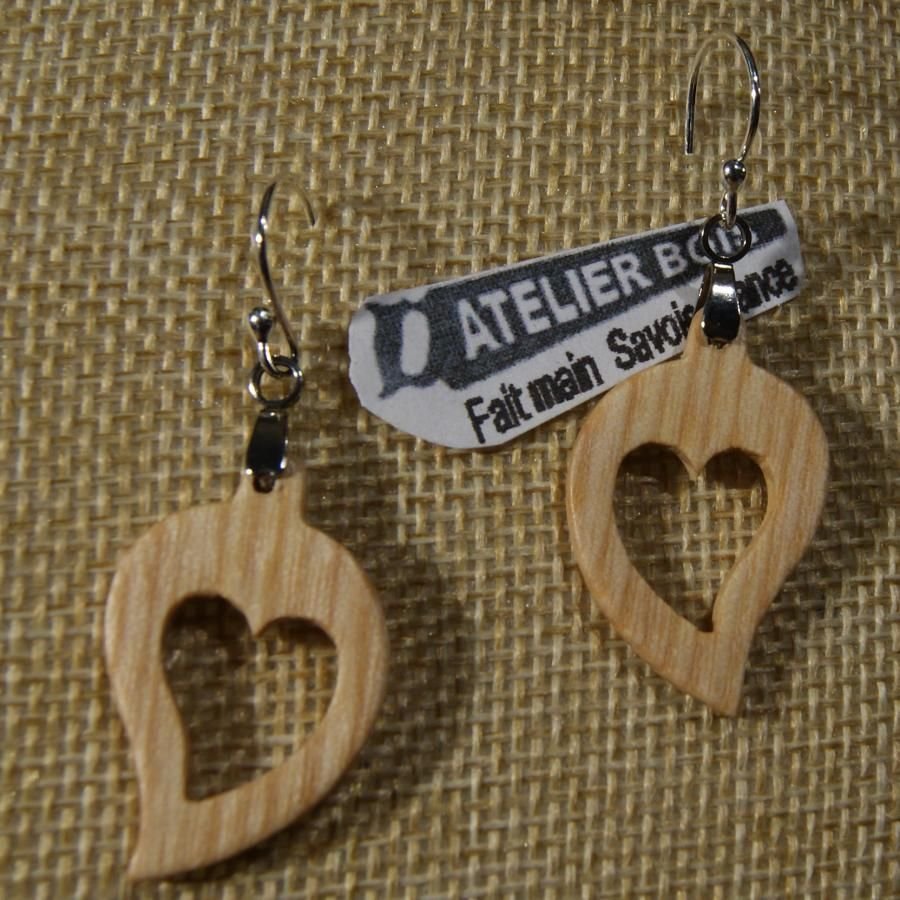 orecchini cuore frassino cerato, matrimonio in legno, San Valentino, fatti a mano