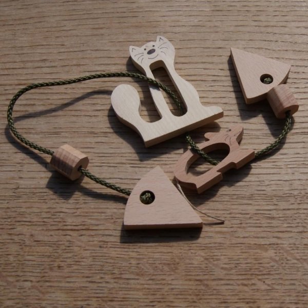 Puzzle del gatto e del topo Puzzle in legno e corda