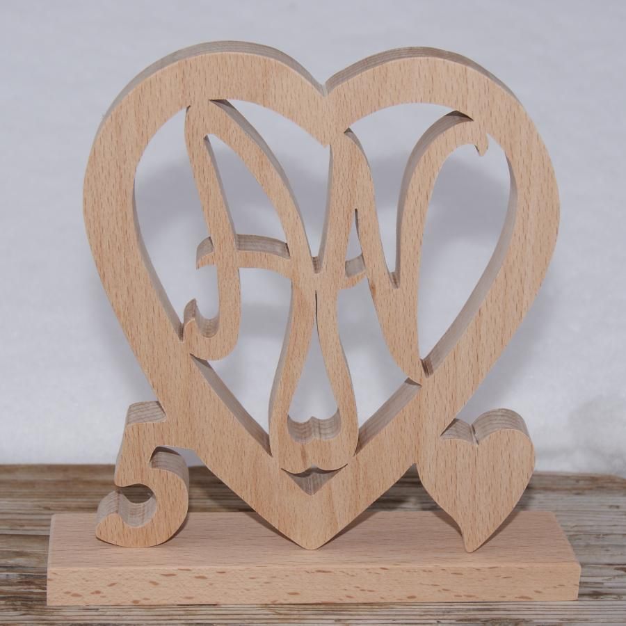 Coeur initiales personnalisées, noce de bois, 5 ans de mariage, anniversaire, décoration de table hêtre massif