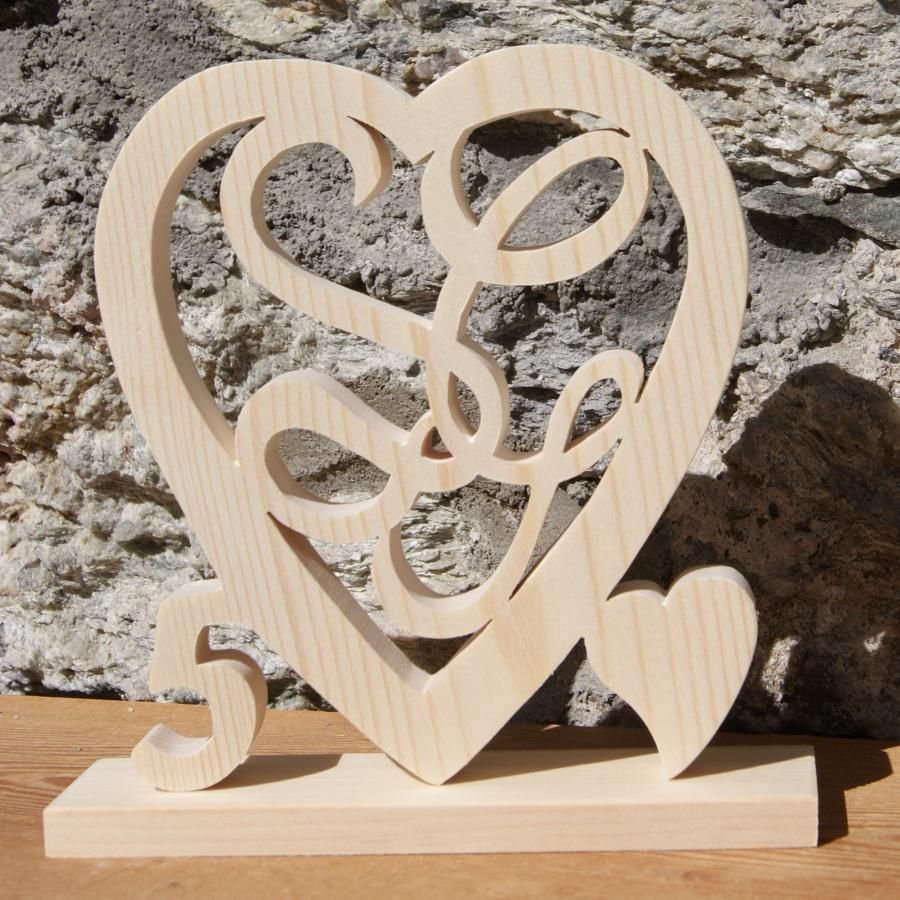 Coeur noce de bois, 5 ans de mariage, initiales personnalisées, idée cadeau noces de bois