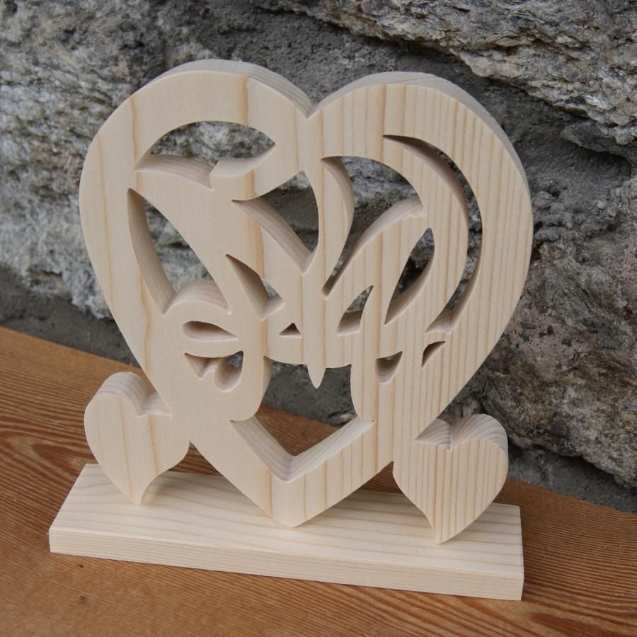 Coeur noce de bois, 5 ans de mariage, initiales personnalisées, idée cadeau noces de bois