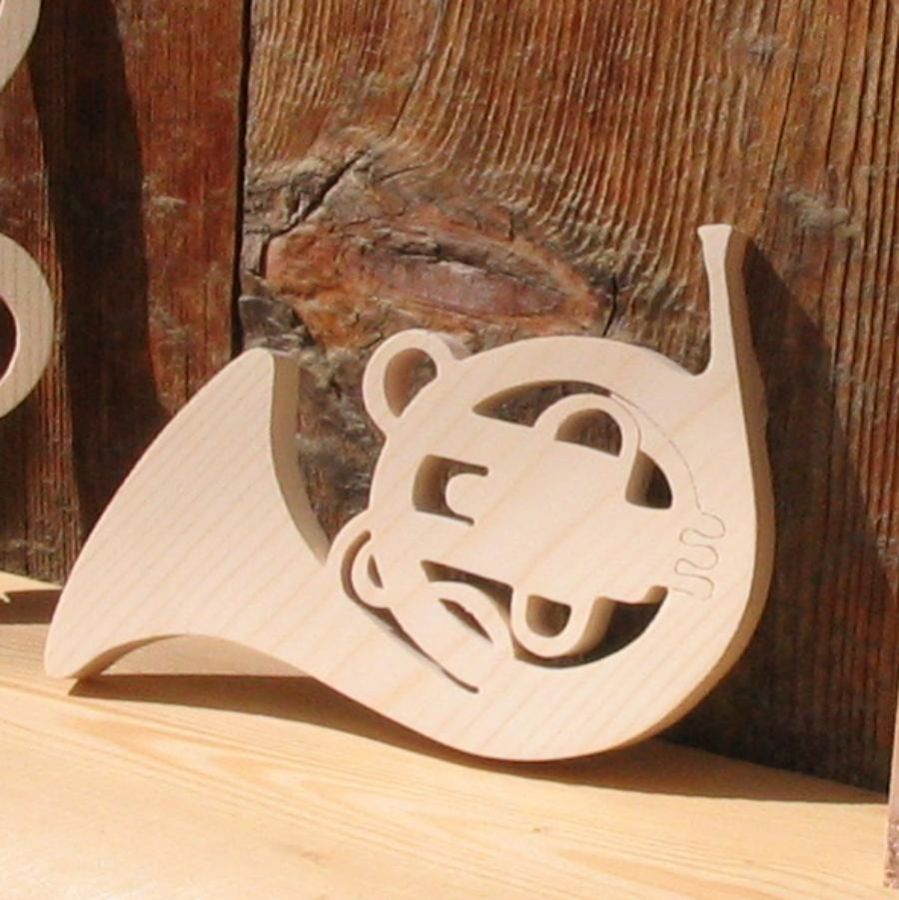 Corno francese in legno massiccio alto 15 cm, fatto a mano, decorazione per matrimonio, musica