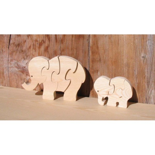 puzzle elefante 4 pezzi in legno di faggio massiccio, fatto a mano, animali della savana