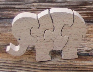 puzzle elefante 4 pezzi in legno di faggio massiccio, fatto a mano, animali della savana