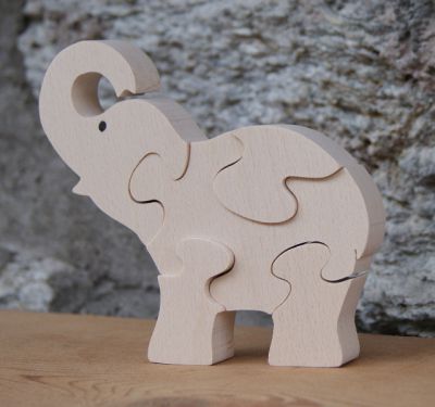 puzzle elefante 5 pezzi in faggio massiccio, fatto a mano, animali selvatici