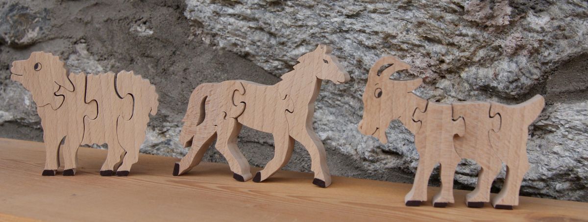 Puzzle di 4 pezzi in legno massiccio capra Hetre fatto a mano, animali della fattoria