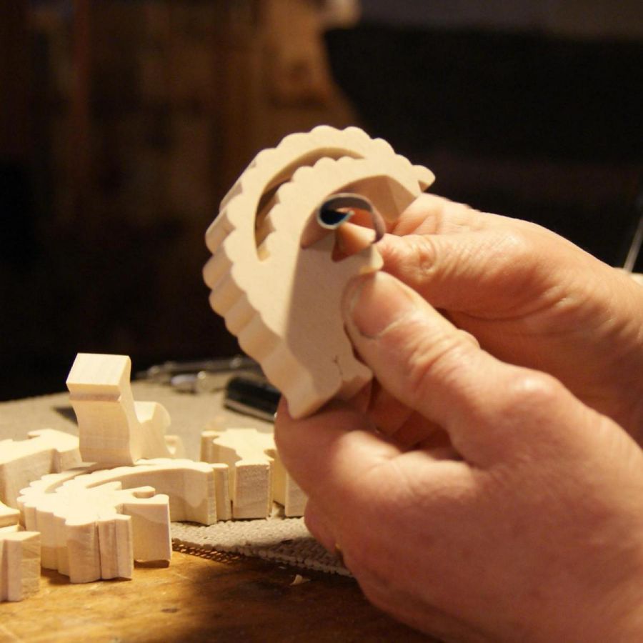 Puzzle in legno asino 4 pezzi in Hetre massiccio fatto a mano, animali della fattoria
