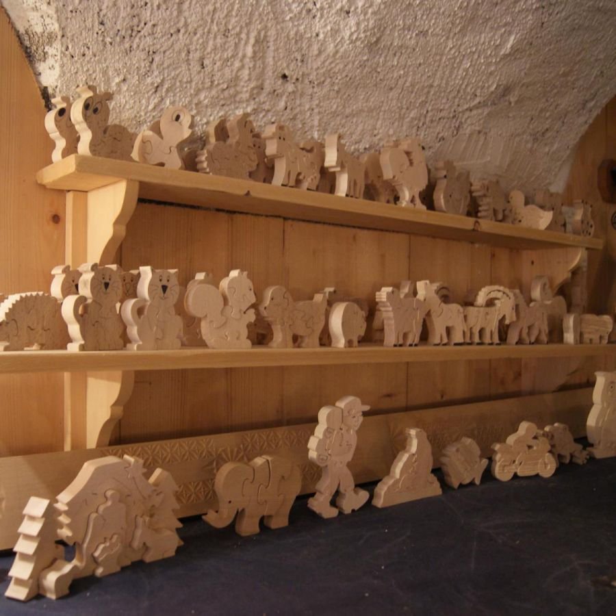 Puzzle di legno 4 pezzi equitazione fatto a mano in legno massiccio, animali della fattoria