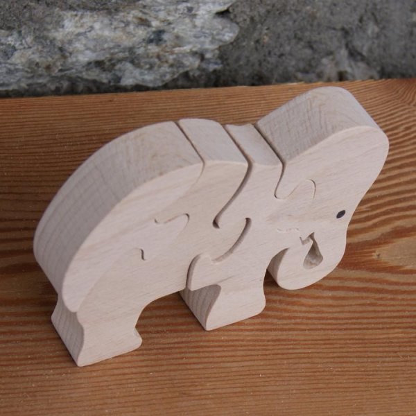 Puzzle in legno 4 pezzi elefante che mangia Legno massiccio, fatto a mano