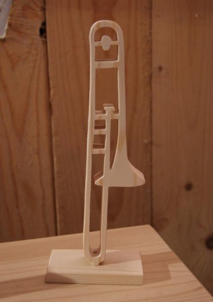 trombone en bois ht 20cm d&eacute;coration musicale en bois, cadeau tromboniste, fait main