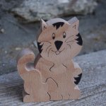 Puzzle in legno 3 pezzi gatto, gattino Hetre, fatto a mano