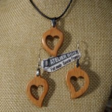 Set di cuori in legno di faggio, orecchini e ciondolo, idea regalo di matrimonio in legno, San Valentino, fatto a mano