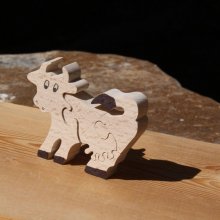 Puzzle in legno 4 pezzi in legno massiccio di faggio, mucca, fatto a mano, animali della fattoria